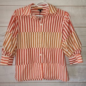 Button Up Balloon 3/4 Sleeve Striped Top